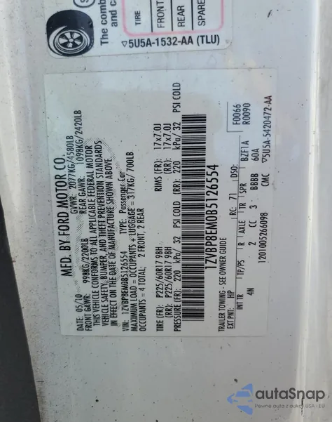 2011 Ford Mustang z USA, uszkodzony, nr VIN 1ZVBP8EM0B5126554